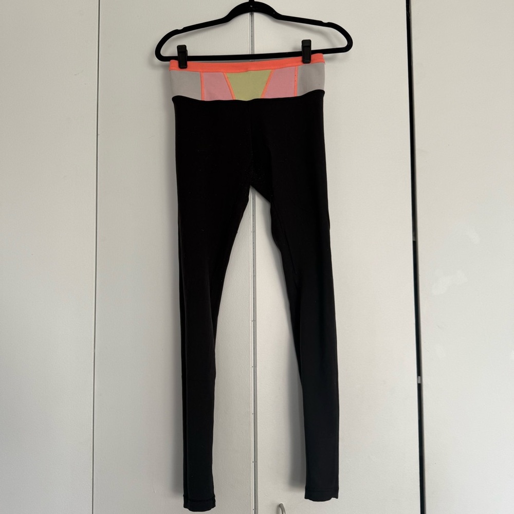 Make an offer! Lululemon black pink yellow white running yoga leggings size 4